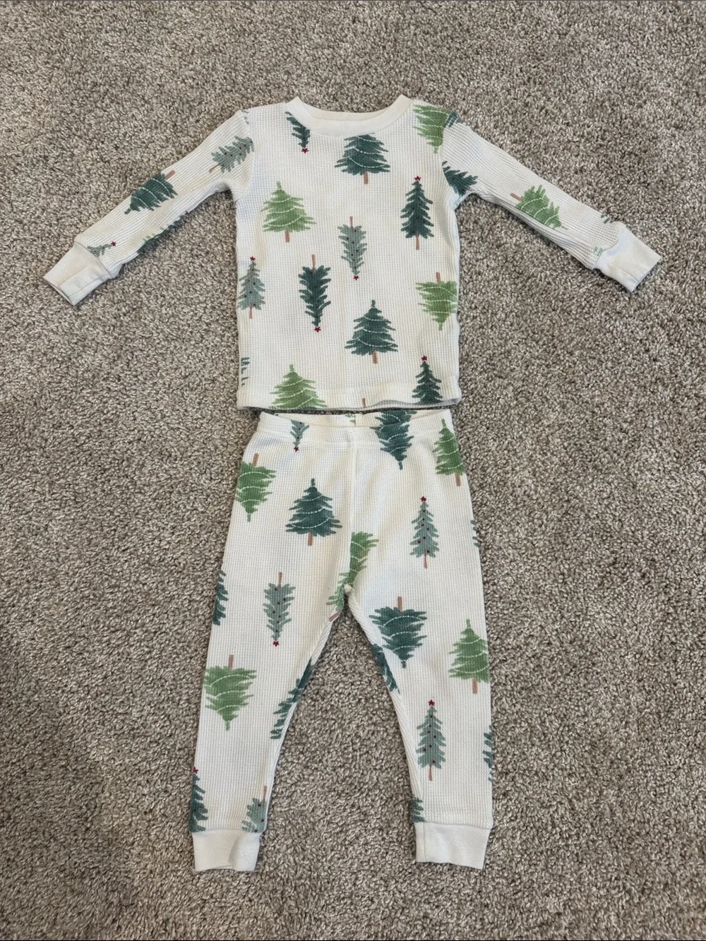 Carter's White Thermal Pajama Set with Green Tree Print